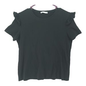 Zara Black Ruffle Sleeve Small T Shirt